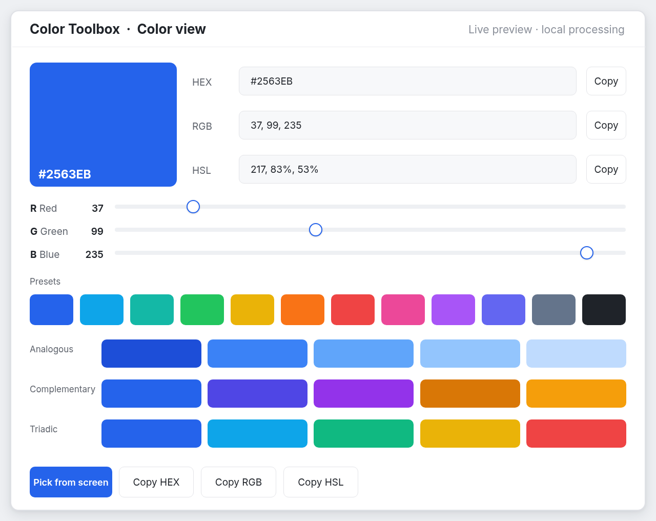 Color Toolbox desktop app on Windows
